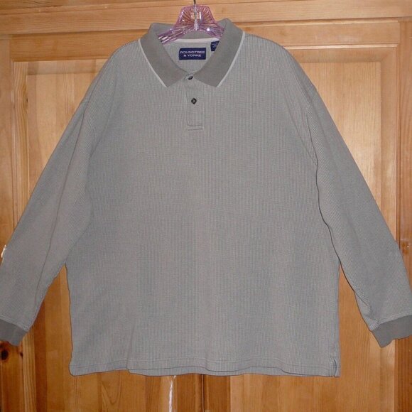 Roundtree & Yorke Mens Shirt Size XL Long Sleeve Polo Shirt Beige - Picture 1 of 4